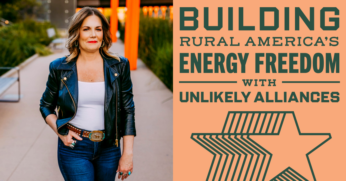 A photo of BOLD Founder Jane Kleeb walking in a park. Text to the right reads, "2023 Climate Breakthrough Award - Building Rural America's Energy Freedom with Unlikely Alliances."